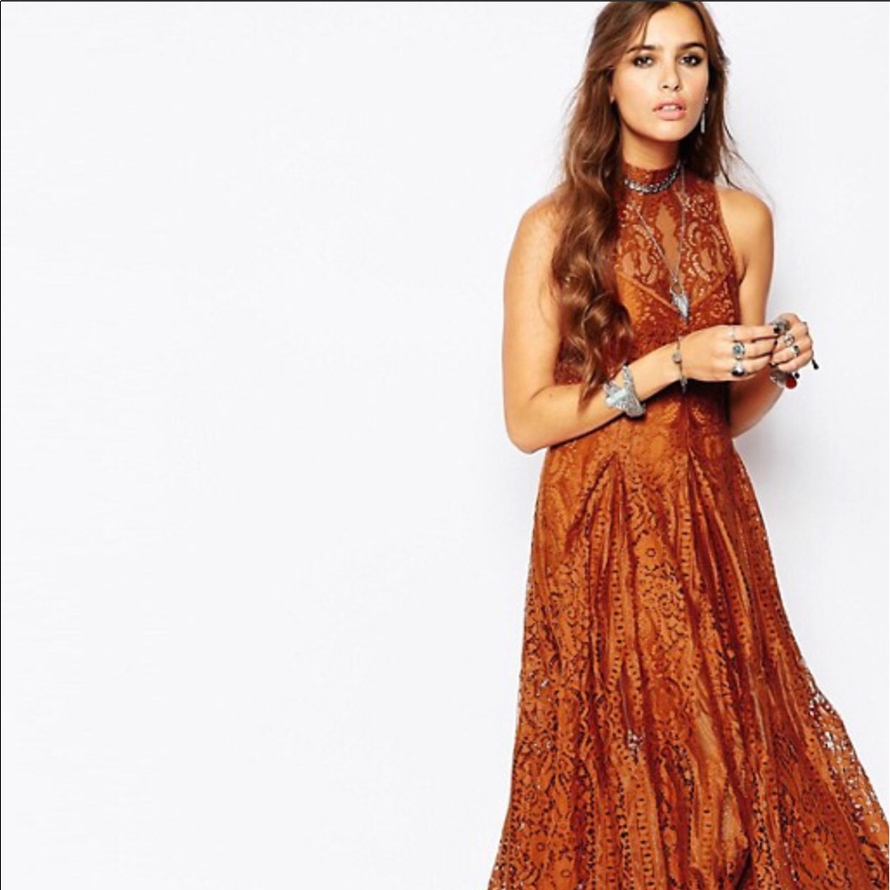 Free people angel rays lace trapeze midi copper